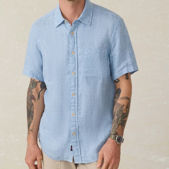 Faherty Other - Faherty Short Sleeve Palma Linen Shirt Blue Basketweave XL
